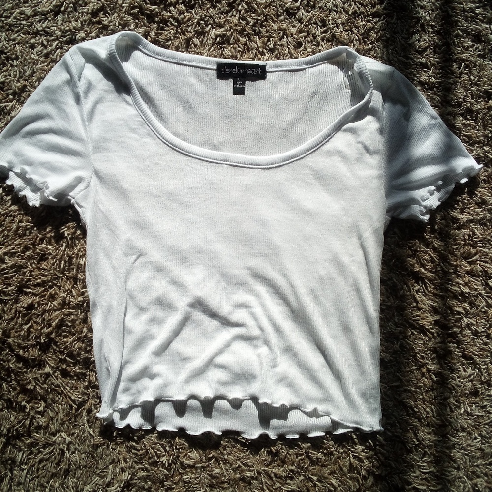 Cute white scoop neck polyester ribbed tee New